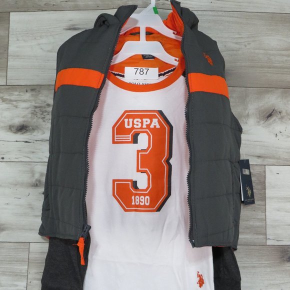 U.S.Polo Assn.*Boy's 3-Piece Set Hoodie Puffer Coat, Long Sleeve Shirt, Jeans L7 - Picture 1 of 15